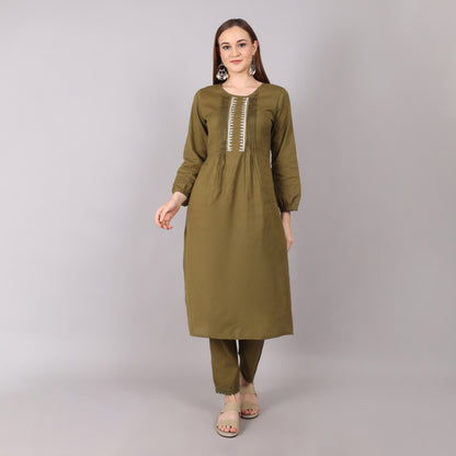 Mud Green Organic Cotton Kurta Set