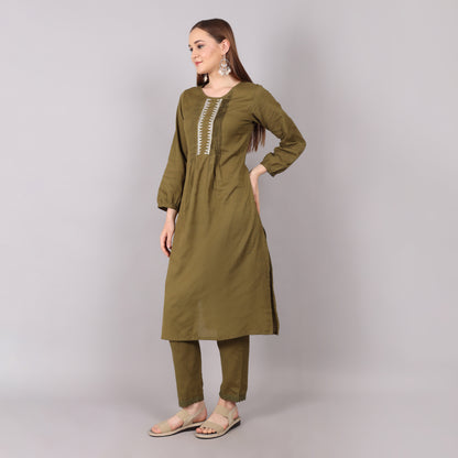 Mud Green Organic Cotton Kurta Set