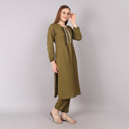 Mud Green Organic Cotton Kurta Set