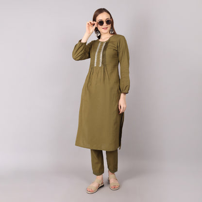 Mud Green Organic Cotton Kurta Set