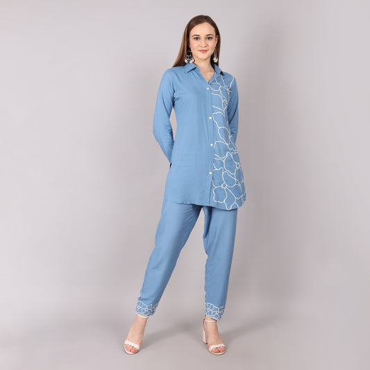 Sky Blue Embroidered Co-ord Set