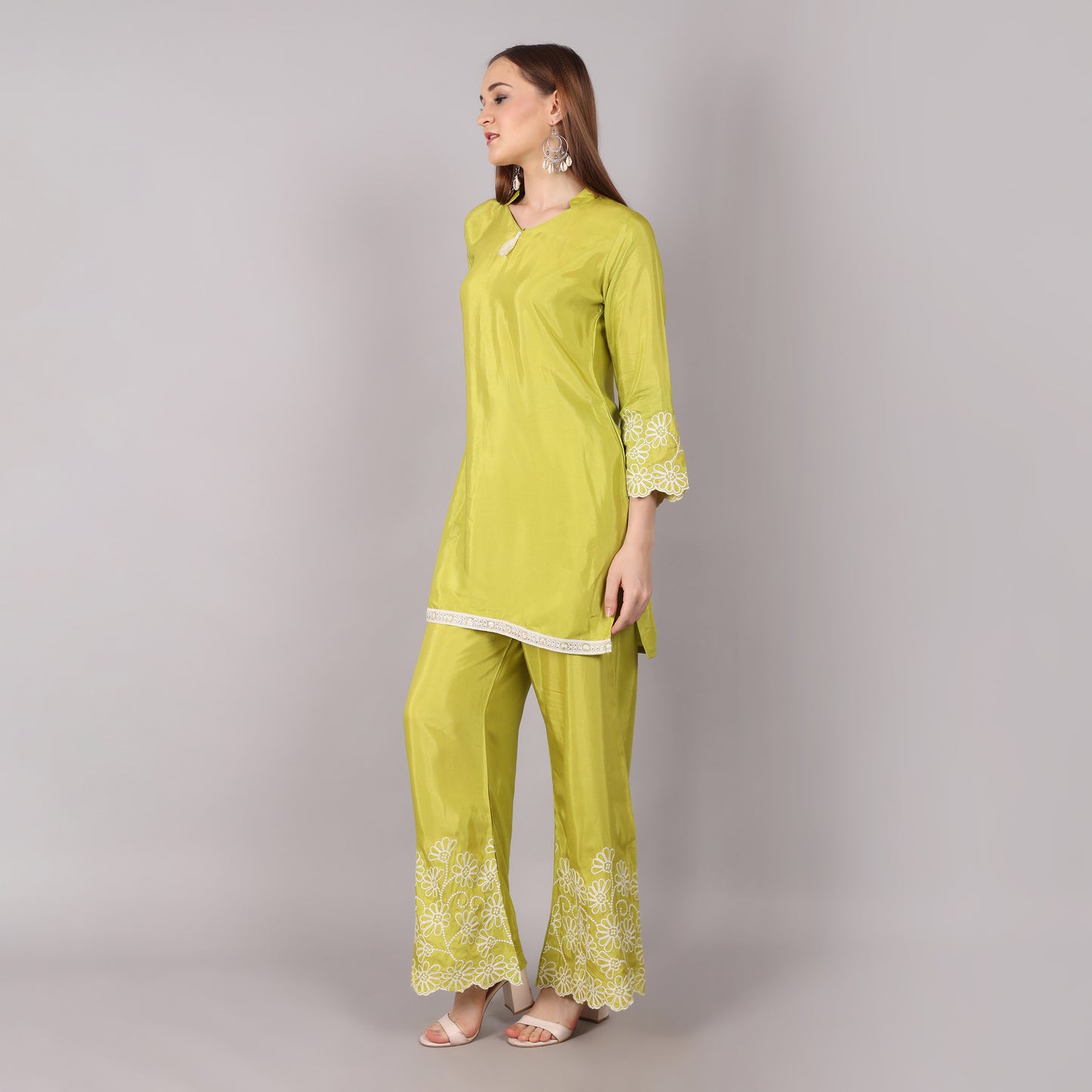 Lime Green Co-ord Set with Thread Embroidery