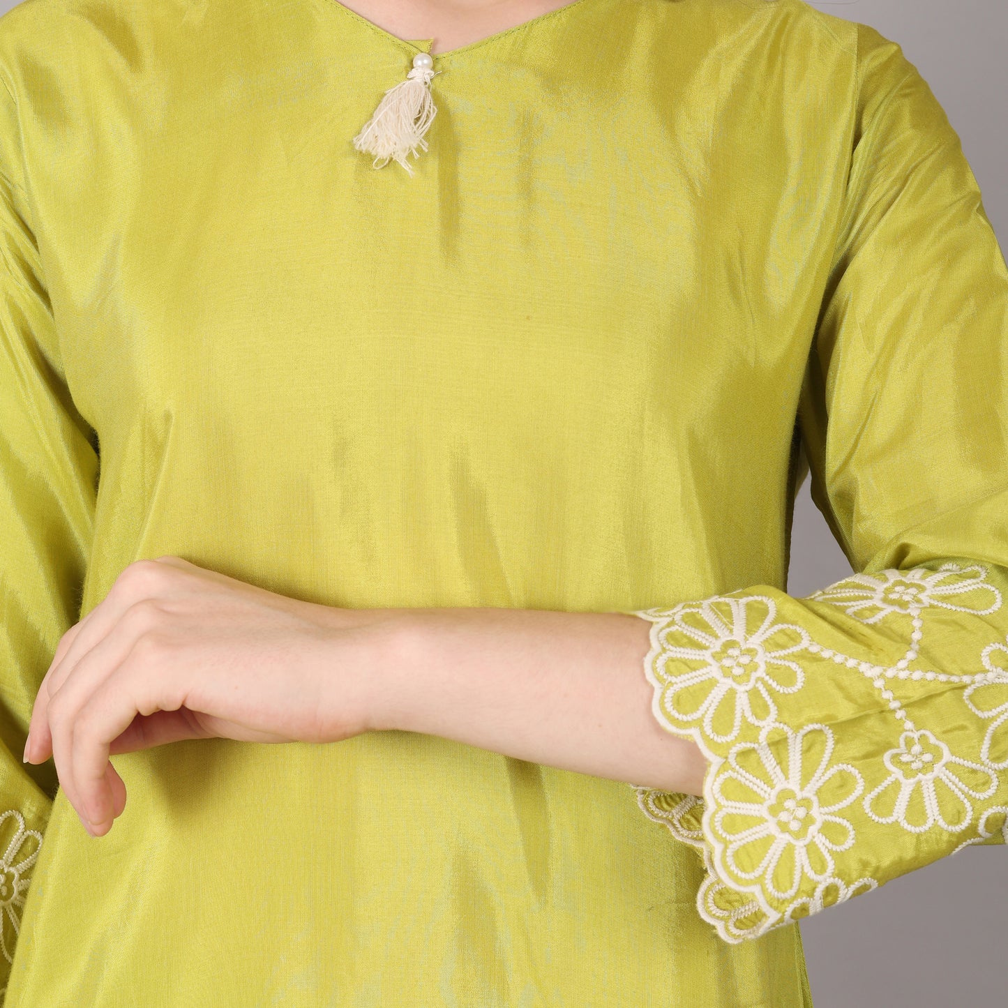 Lime Green Co-ord Set with Thread Embroidery