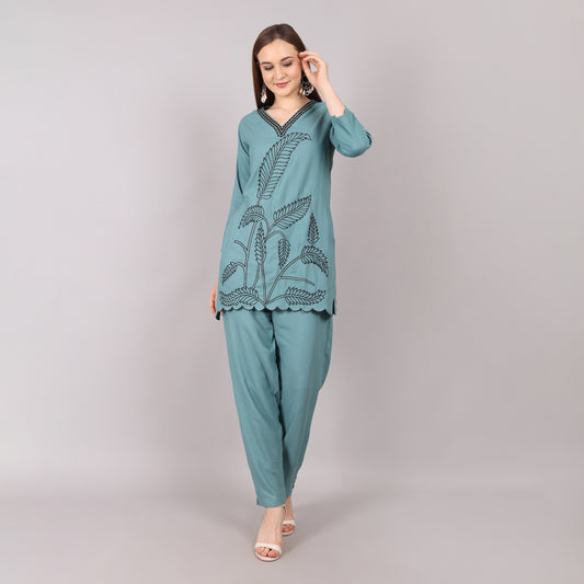 Teal Embroidered Co-ord Set