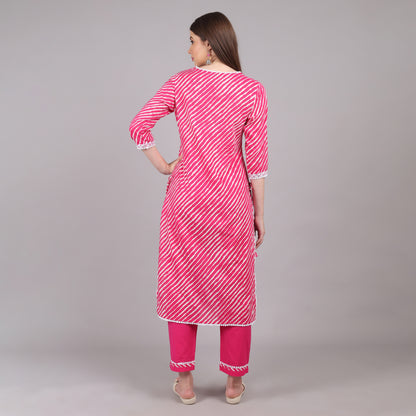 Pink Leheriya Kurta Set