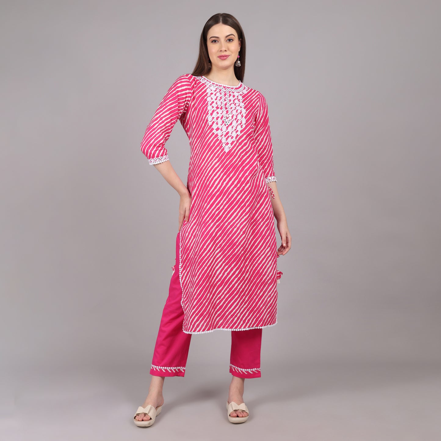 Pink Leheriya Kurta Set