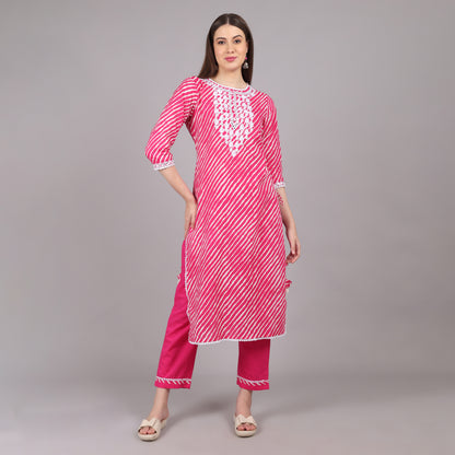 Pink Leheriya Kurta Set