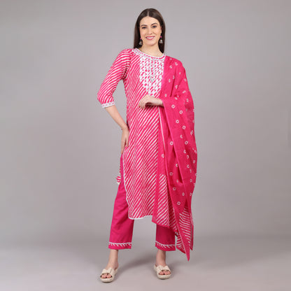 Pink Leheriya Kurta Set