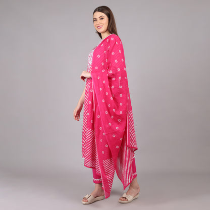 Pink Leheriya Kurta Set