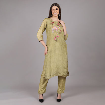 Green Soft Tissue Silk Kurta Set