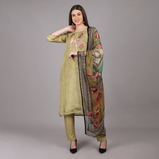 Green Soft Tissue Silk Kurta Set