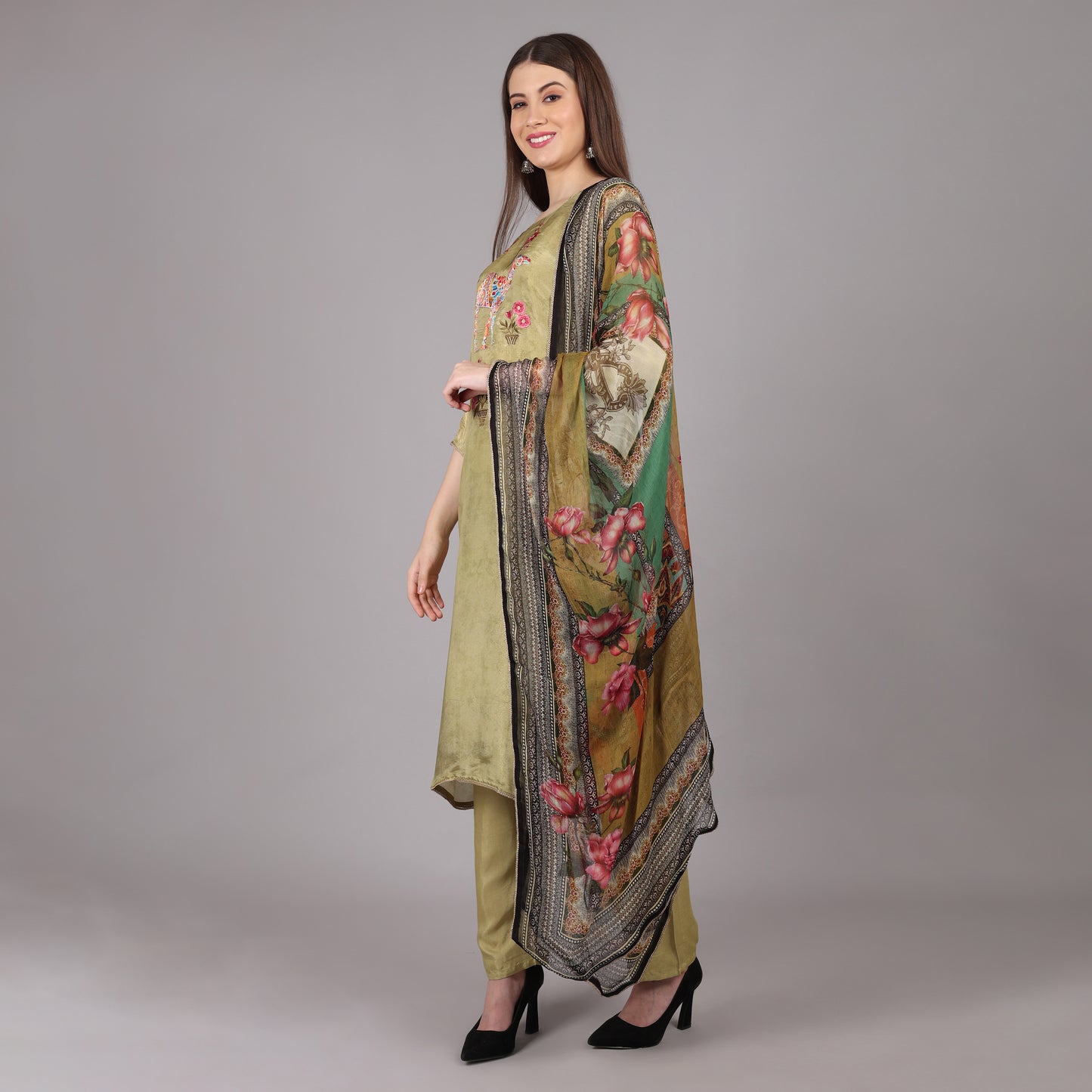 Green Soft Tissue Silk Kurta Set