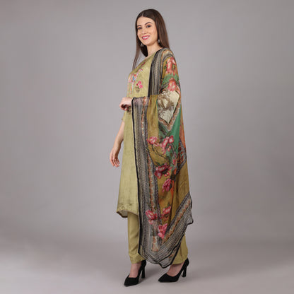 Green Soft Tissue Silk Kurta Set