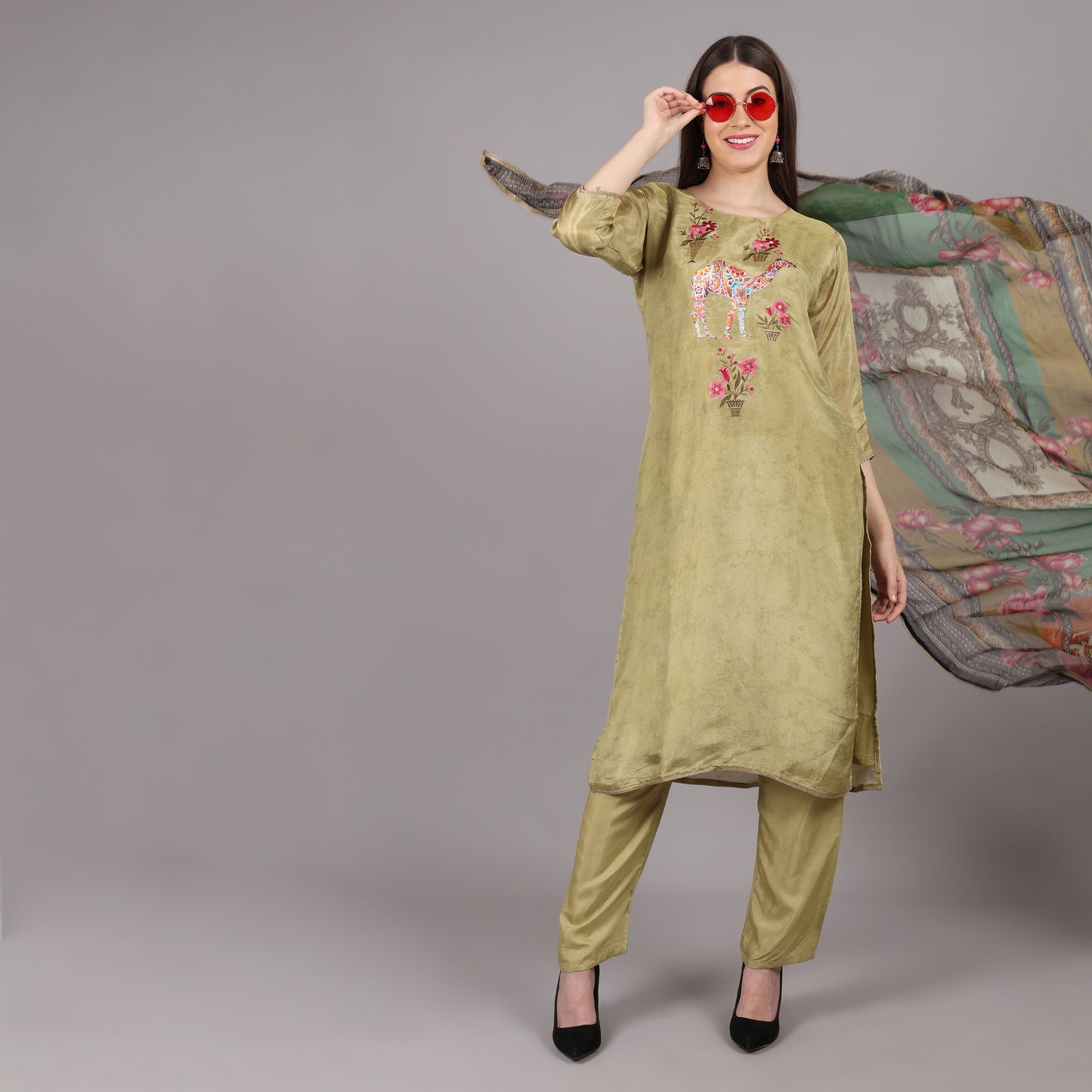 Green Soft Tissue Silk Kurta Set