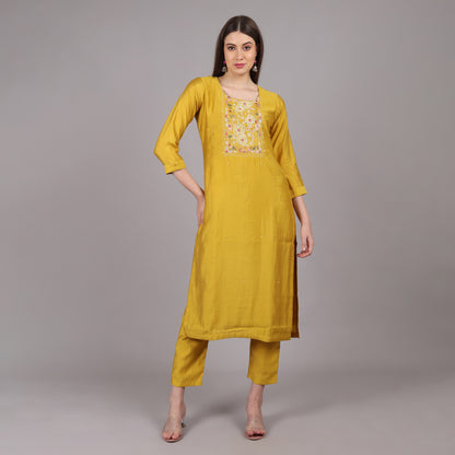 Yellow Dola Silk Kurta Set