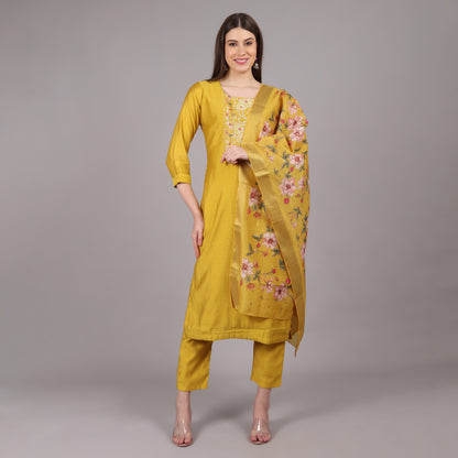 Yellow Dola Silk Kurta Set