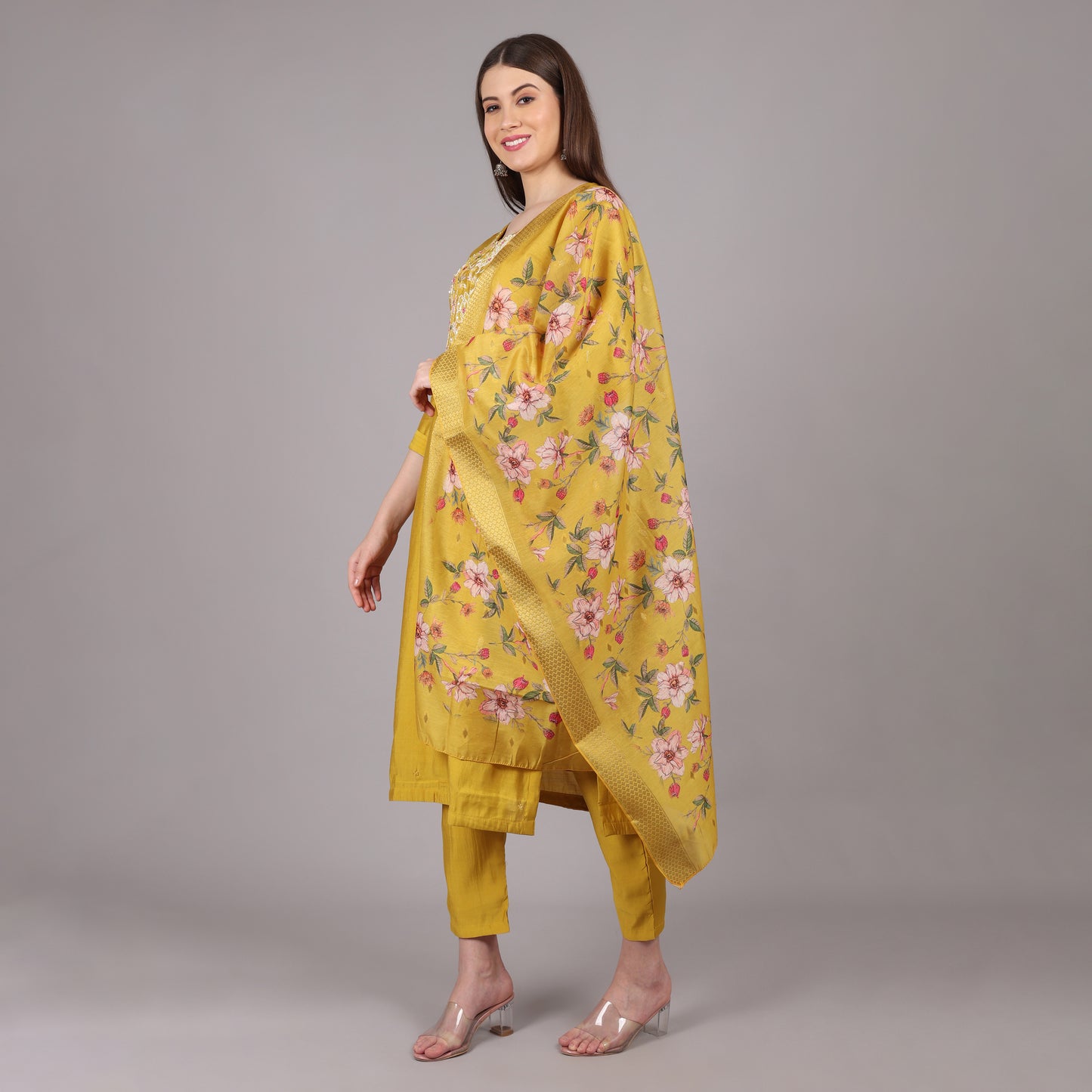 Yellow Dola Silk Kurta Set