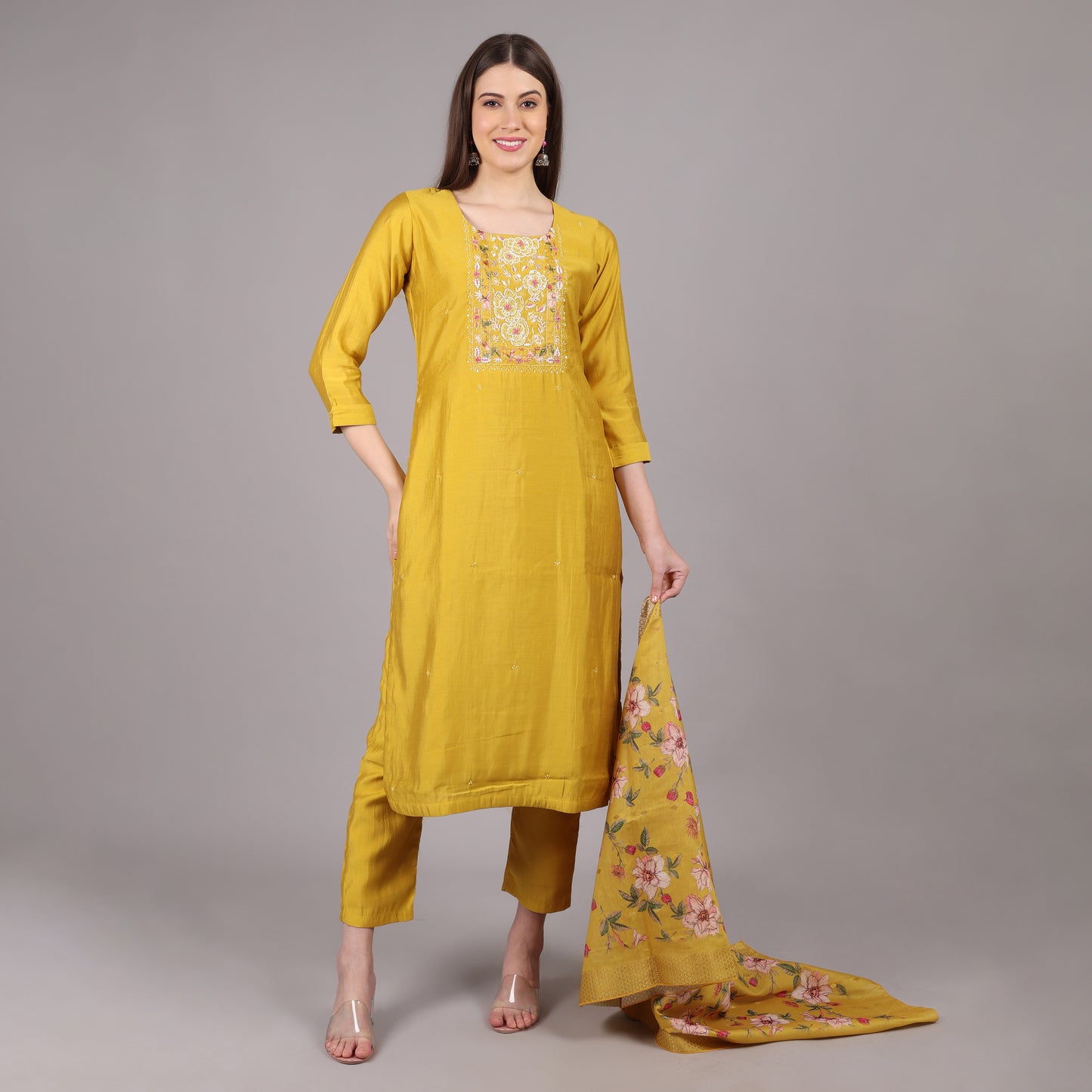 Yellow Dola Silk Kurta Set