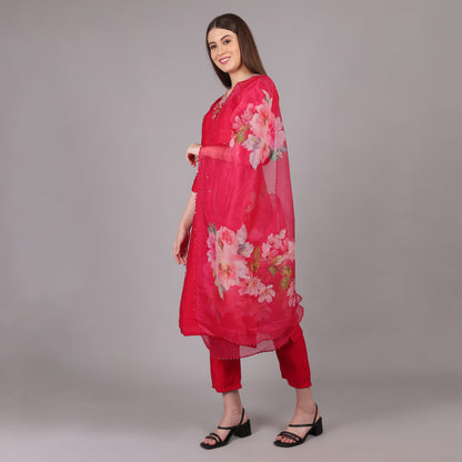 Magenta Gajji Silk Kurta Set