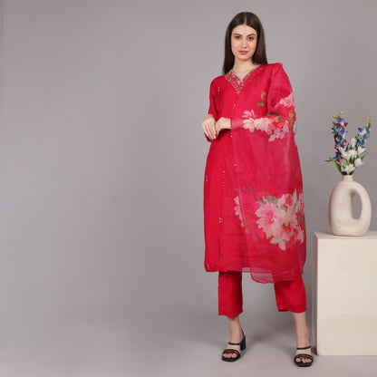 Magenta Gajji Silk Kurta Set