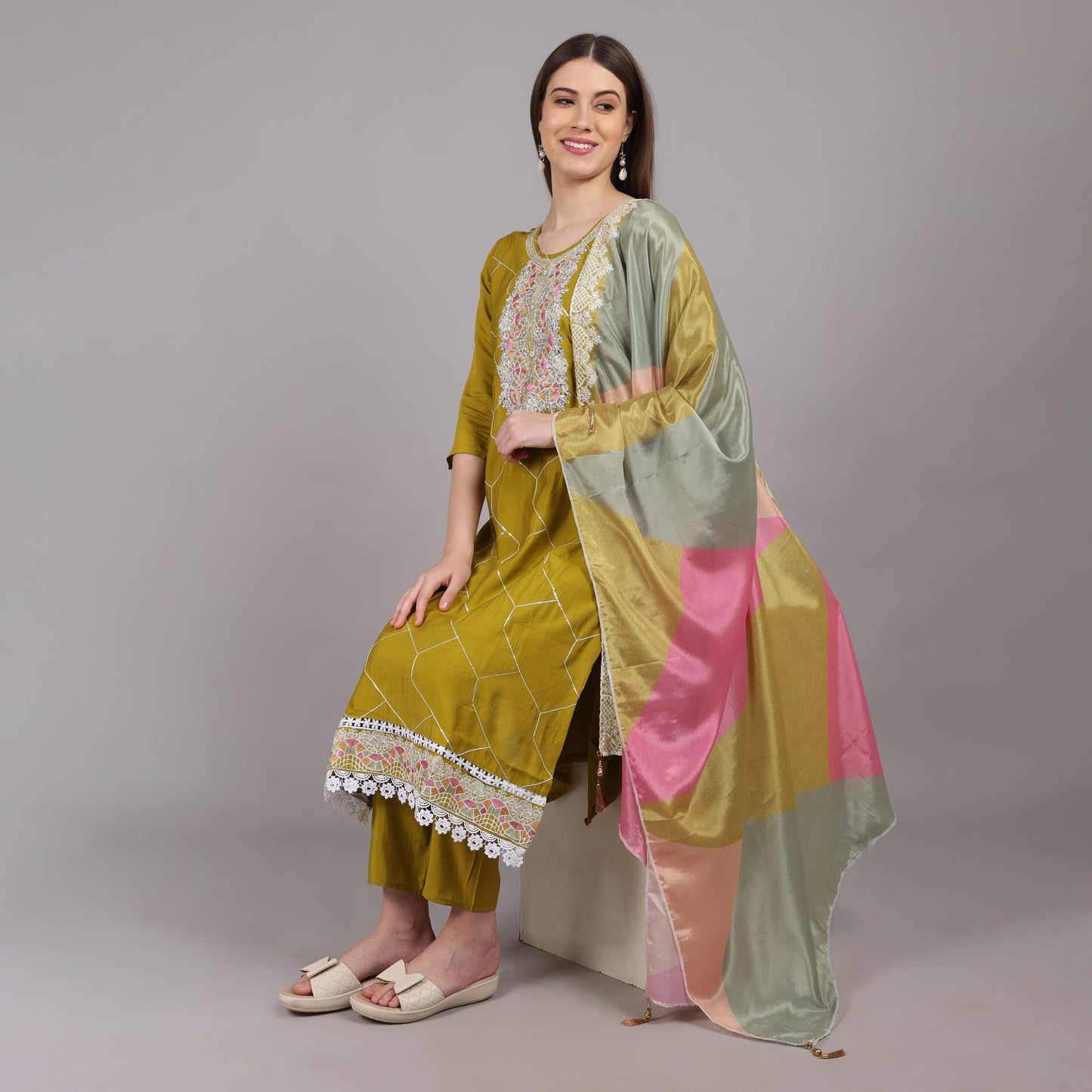 Muslin Kurta Set with handwork