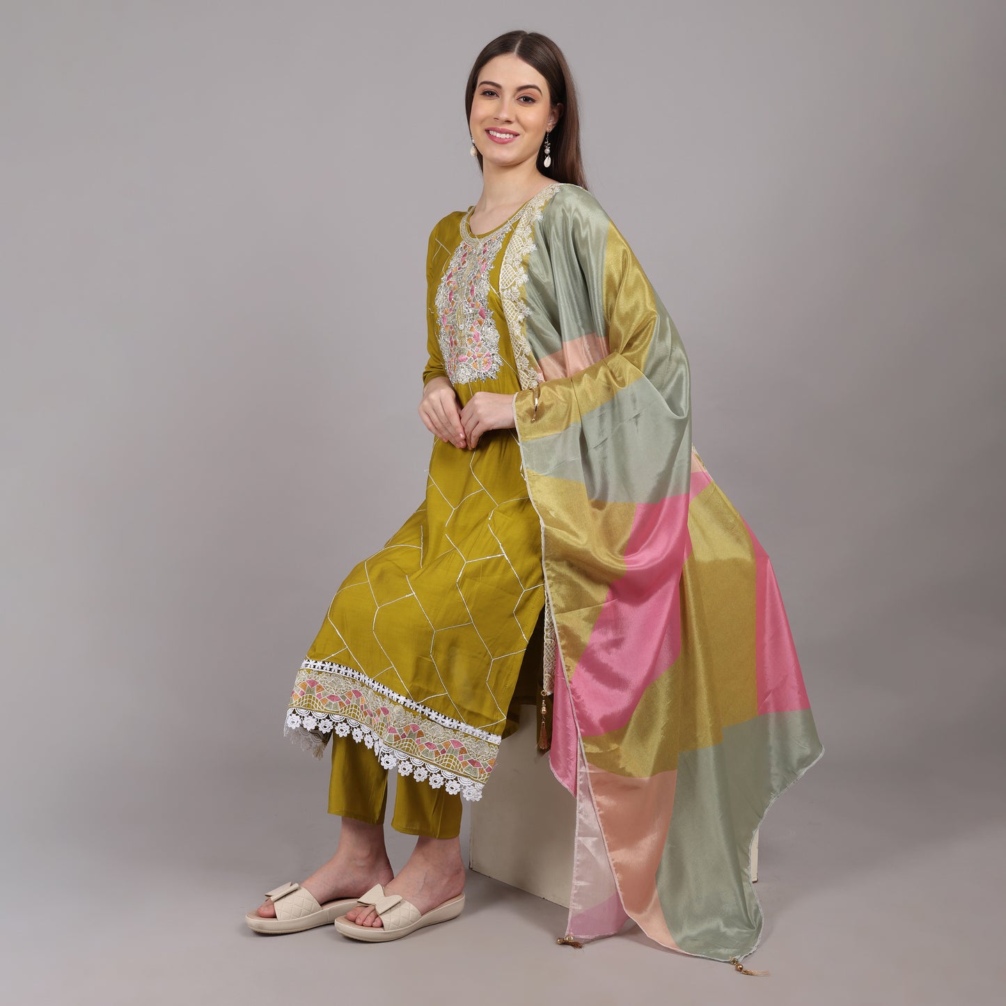 Muslin Kurta Set with handwork