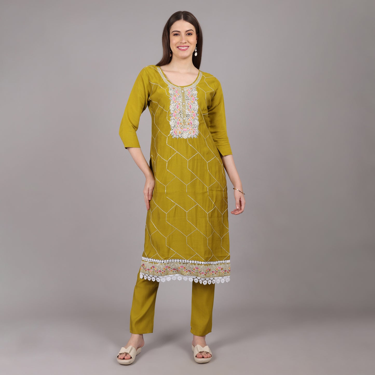 Muslin Kurta Set with handwork