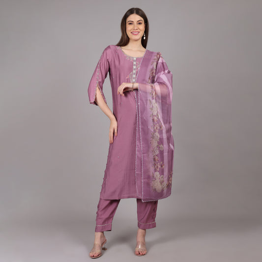 Lavender Silk Kurta Set