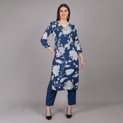 Navy Pure Crepe Kurta Set with handwork