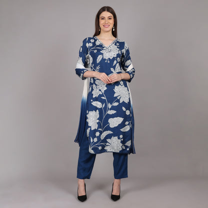 Navy Pure Crepe Kurta Set with handwork