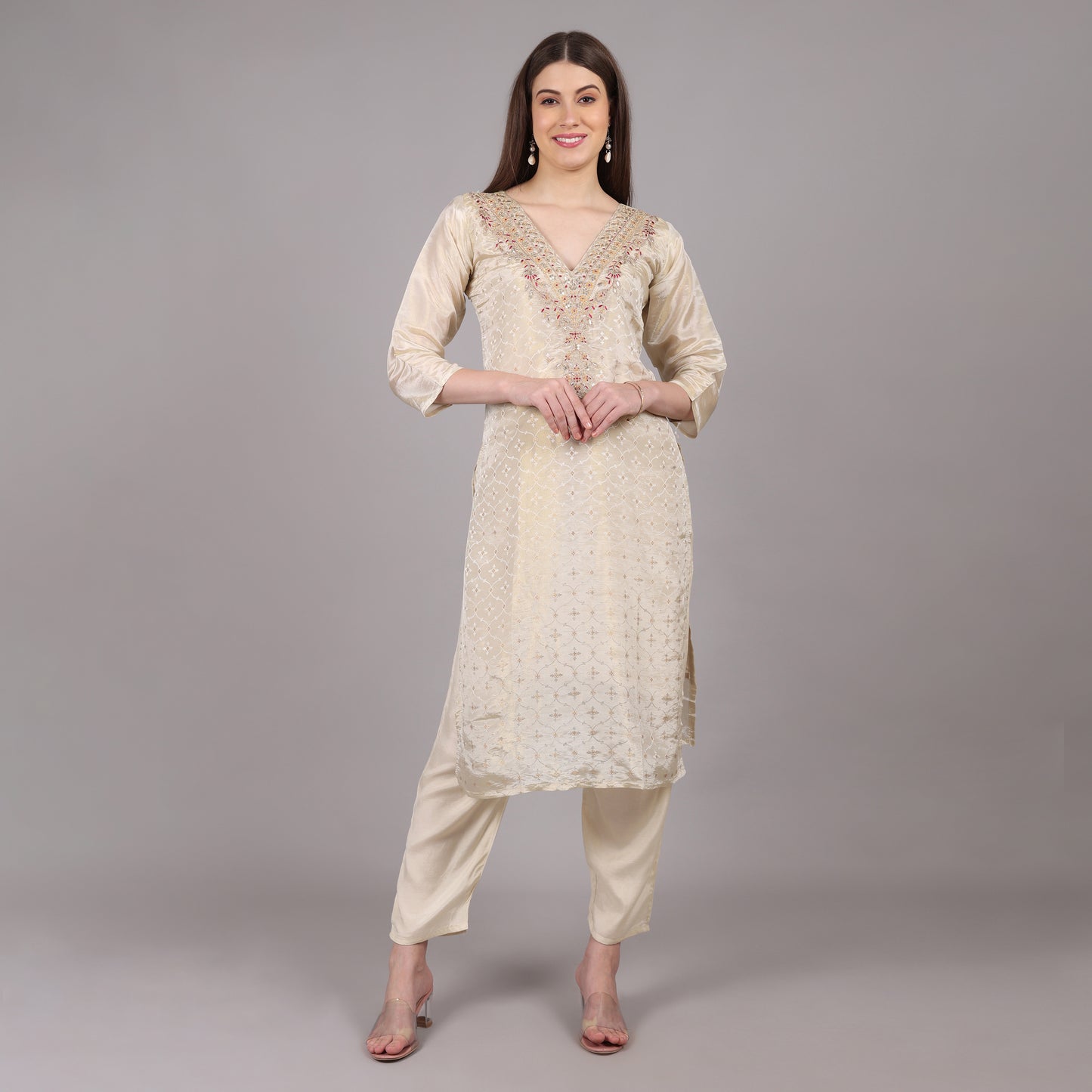 Jacquard Tissue Kurta Set with Gatchola Dupatta