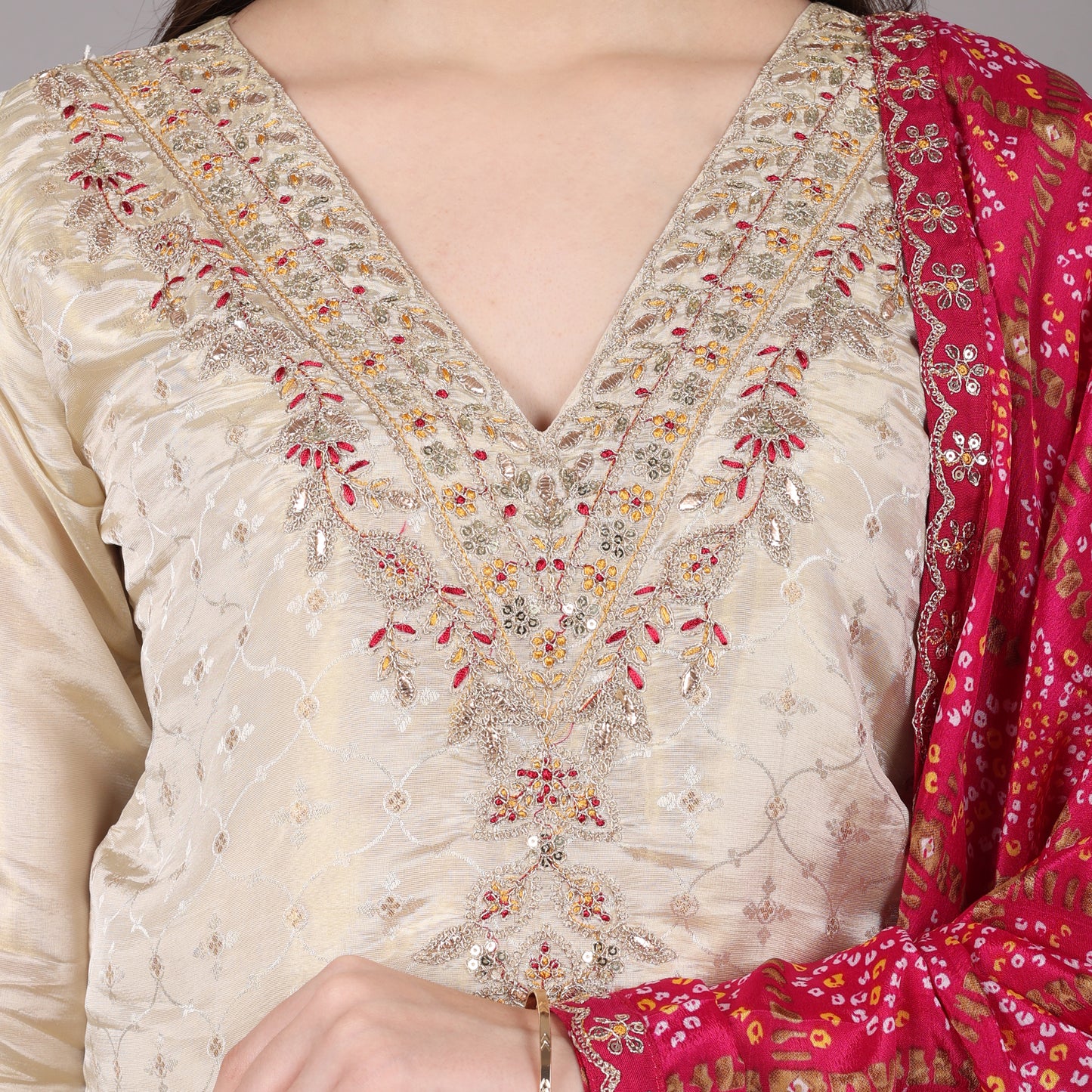 Jacquard Tissue Kurta Set with Gatchola Dupatta