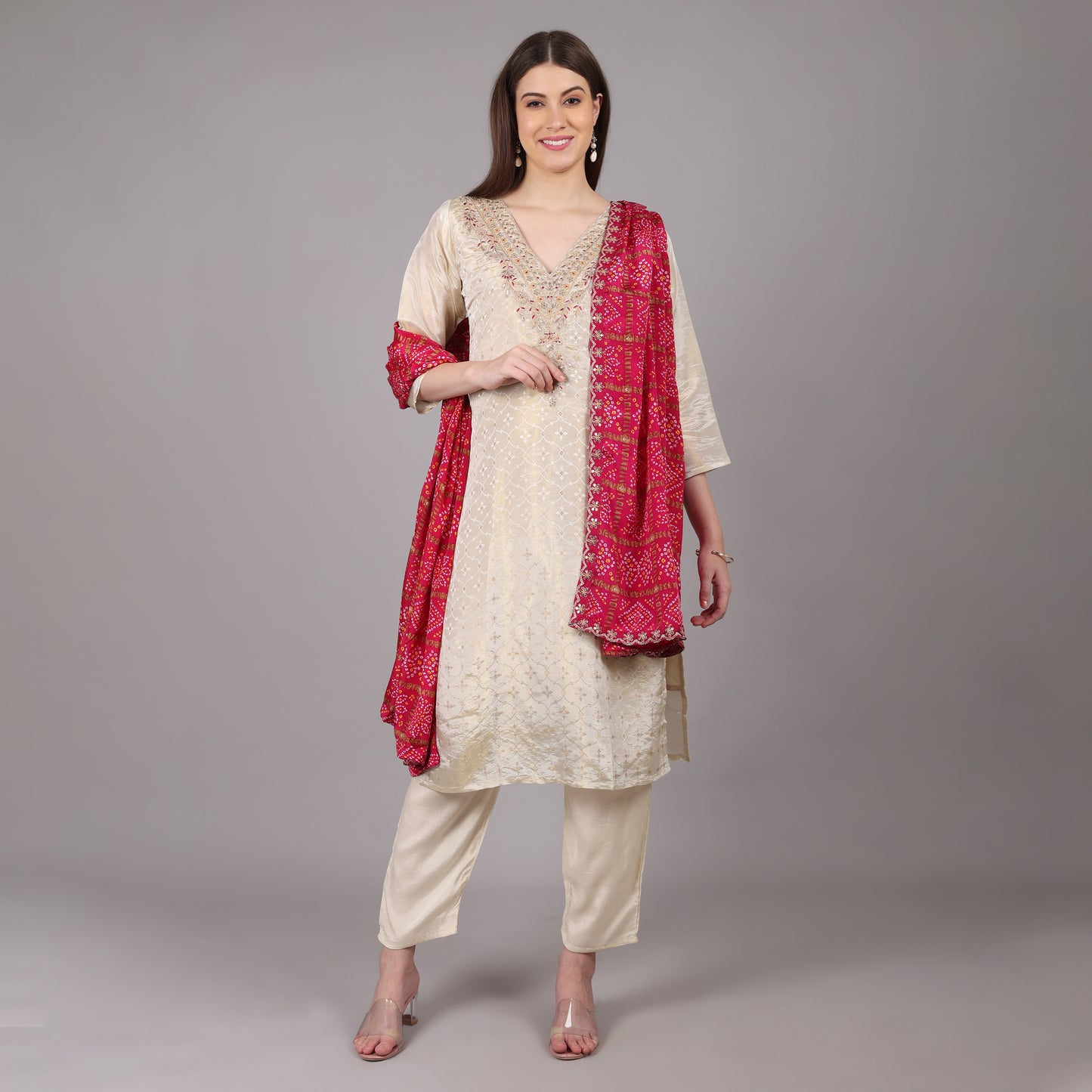 Jacquard Tissue Kurta Set with Gatchola Dupatta