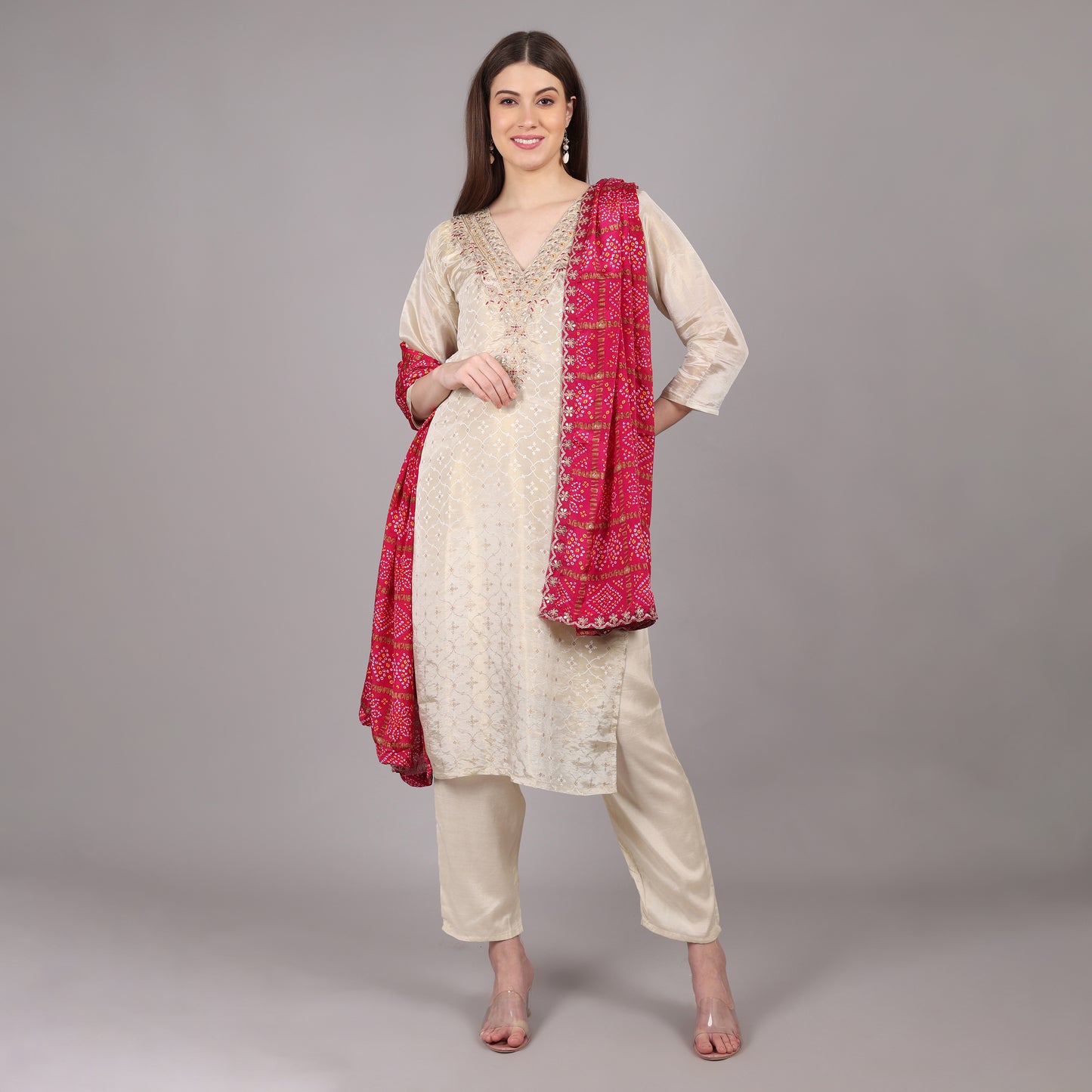 Jacquard Tissue Kurta Set with Gatchola Dupatta