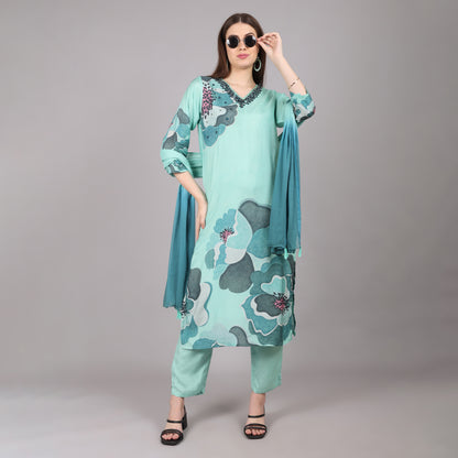 Pure Crepe Kurta Set with handwork