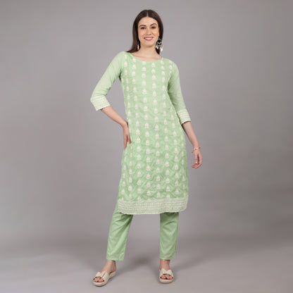 Pista Green Chikankari Kurta Set