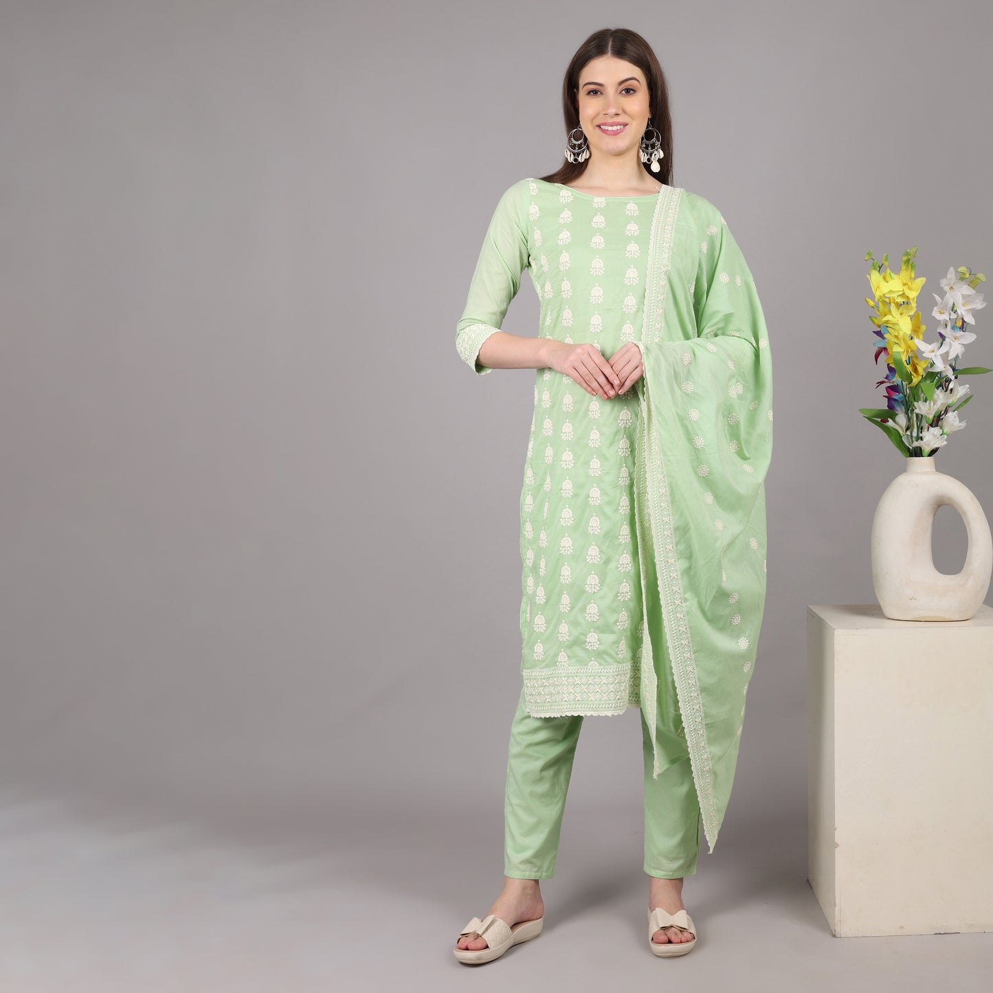 Pista Green Chikankari Kurta Set