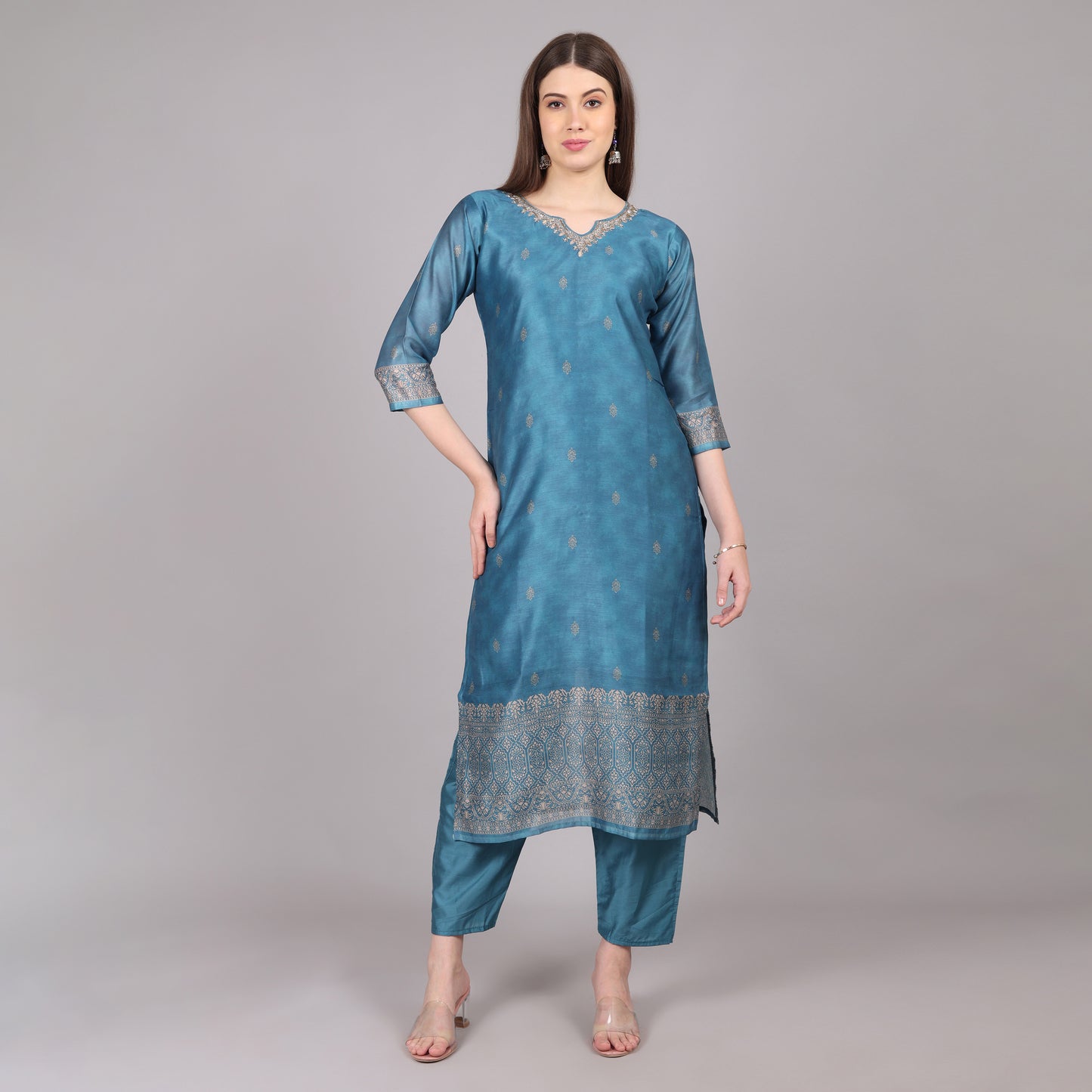 Powder Blue Chanderi Silk Kurta Set