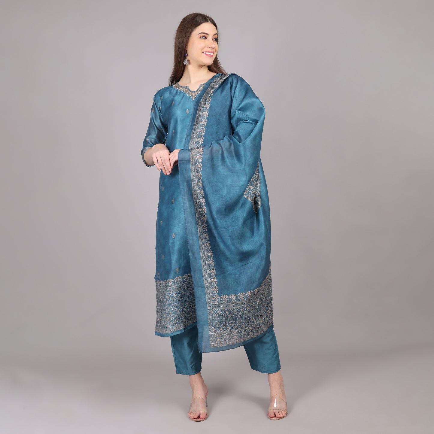 Powder Blue Chanderi Silk Kurta Set