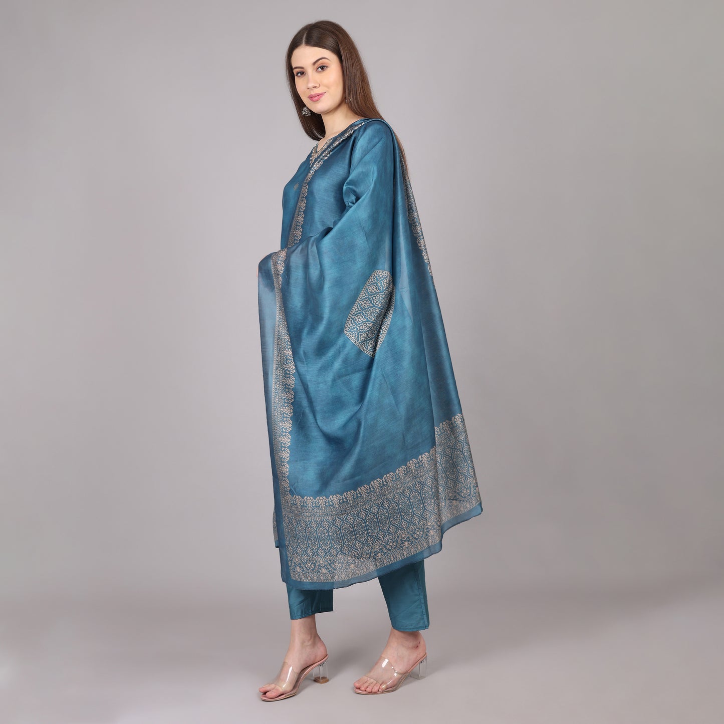 Powder Blue Chanderi Silk Kurta Set