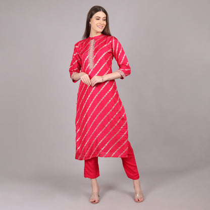 Hot Pink Dola Silk Kurta Set