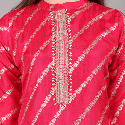 Hot Pink Dola Silk Kurta Set