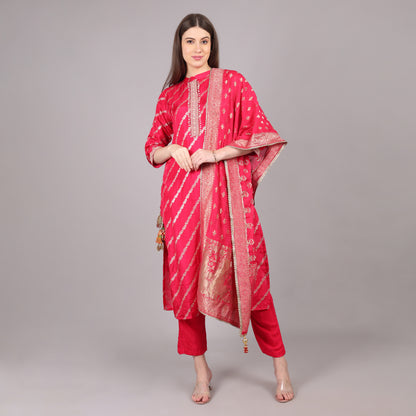 Hot Pink Dola Silk Kurta Set