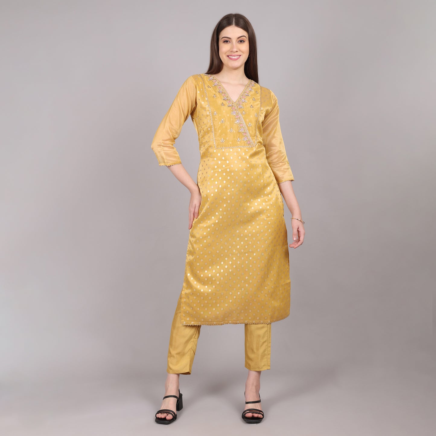 Golden Pure Tissue Kurta Set