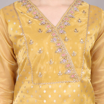 Golden Pure Tissue Kurta Set