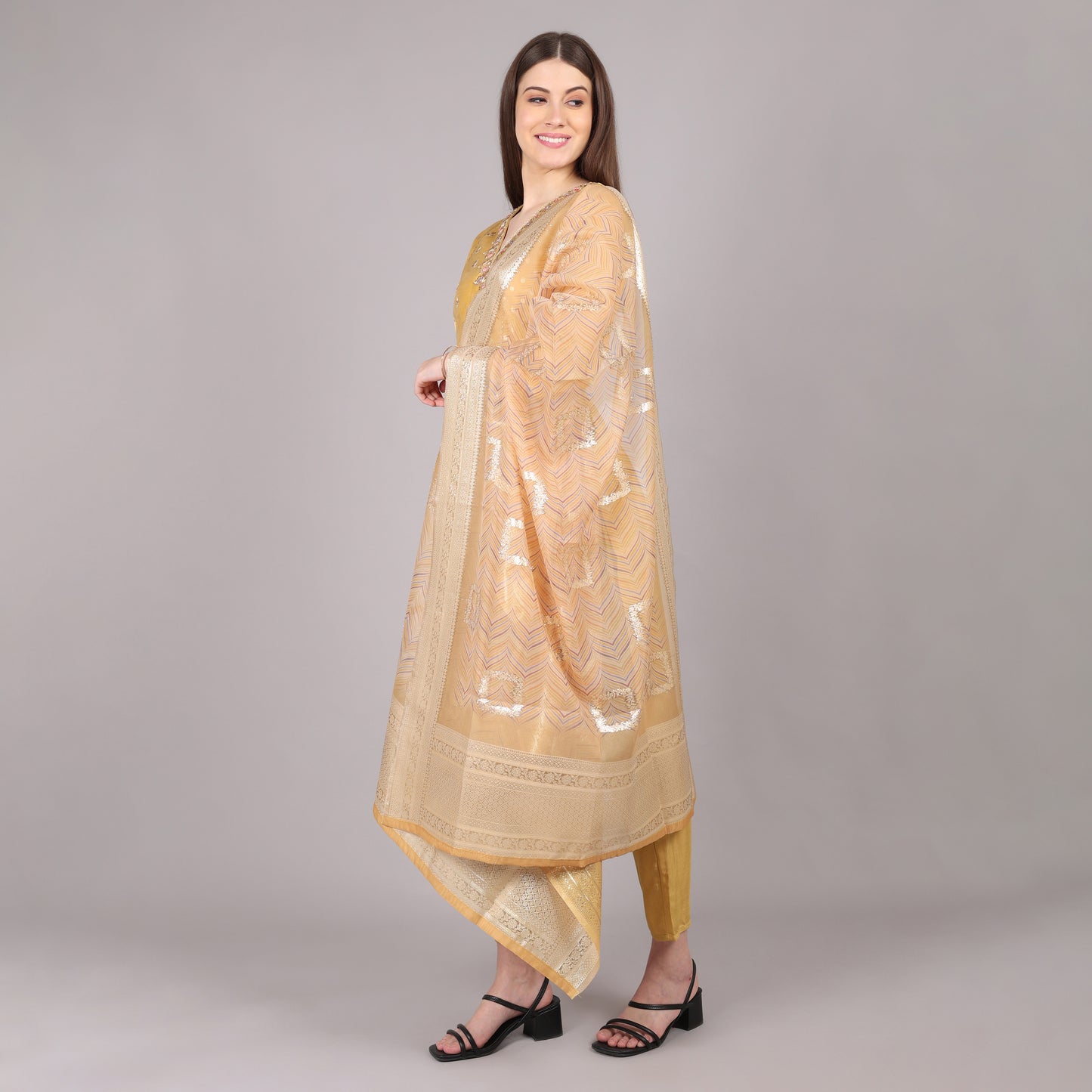 Golden Pure Tissue Kurta Set