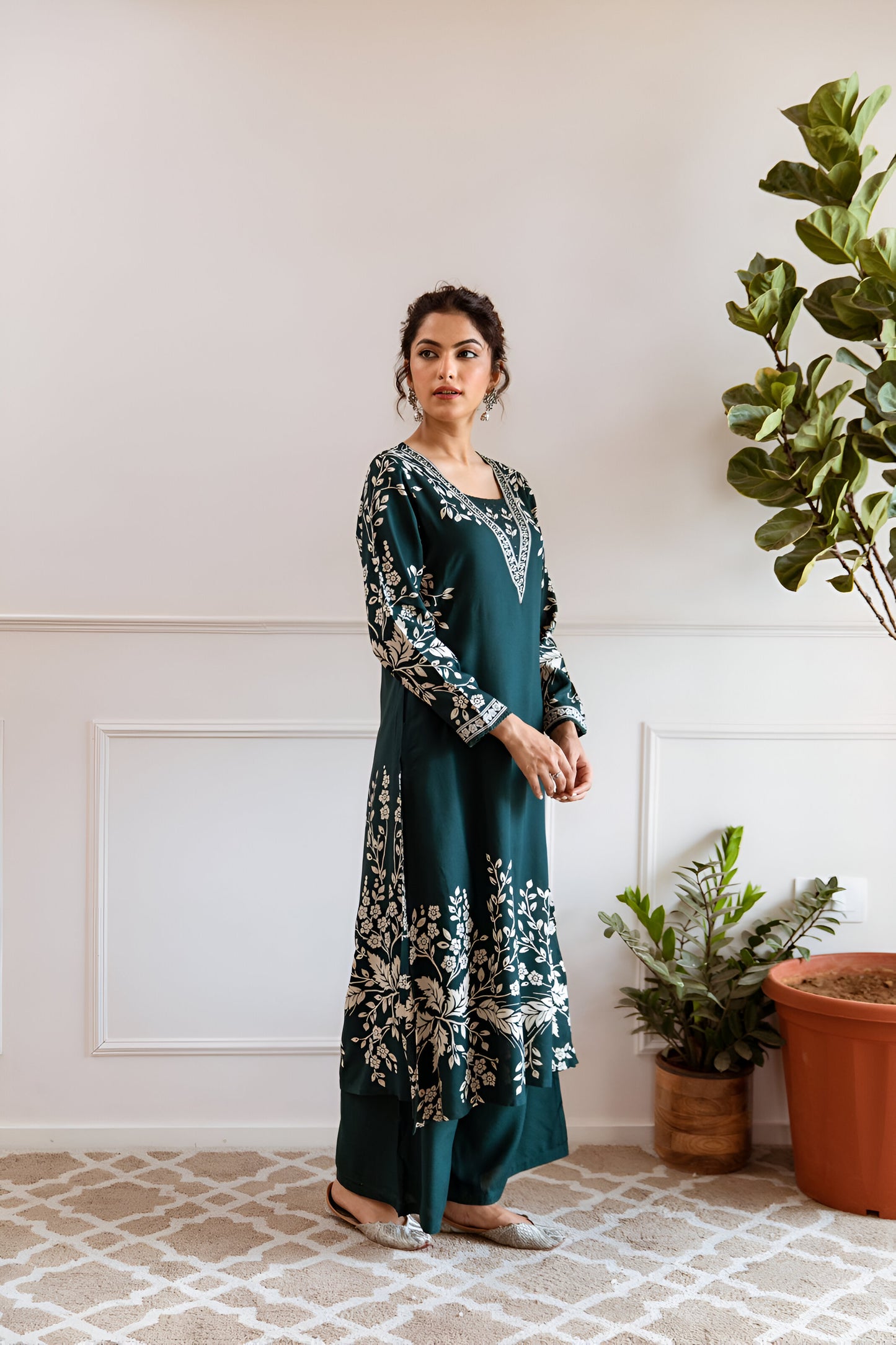 Dark Teal Green A-Line Kurta Set