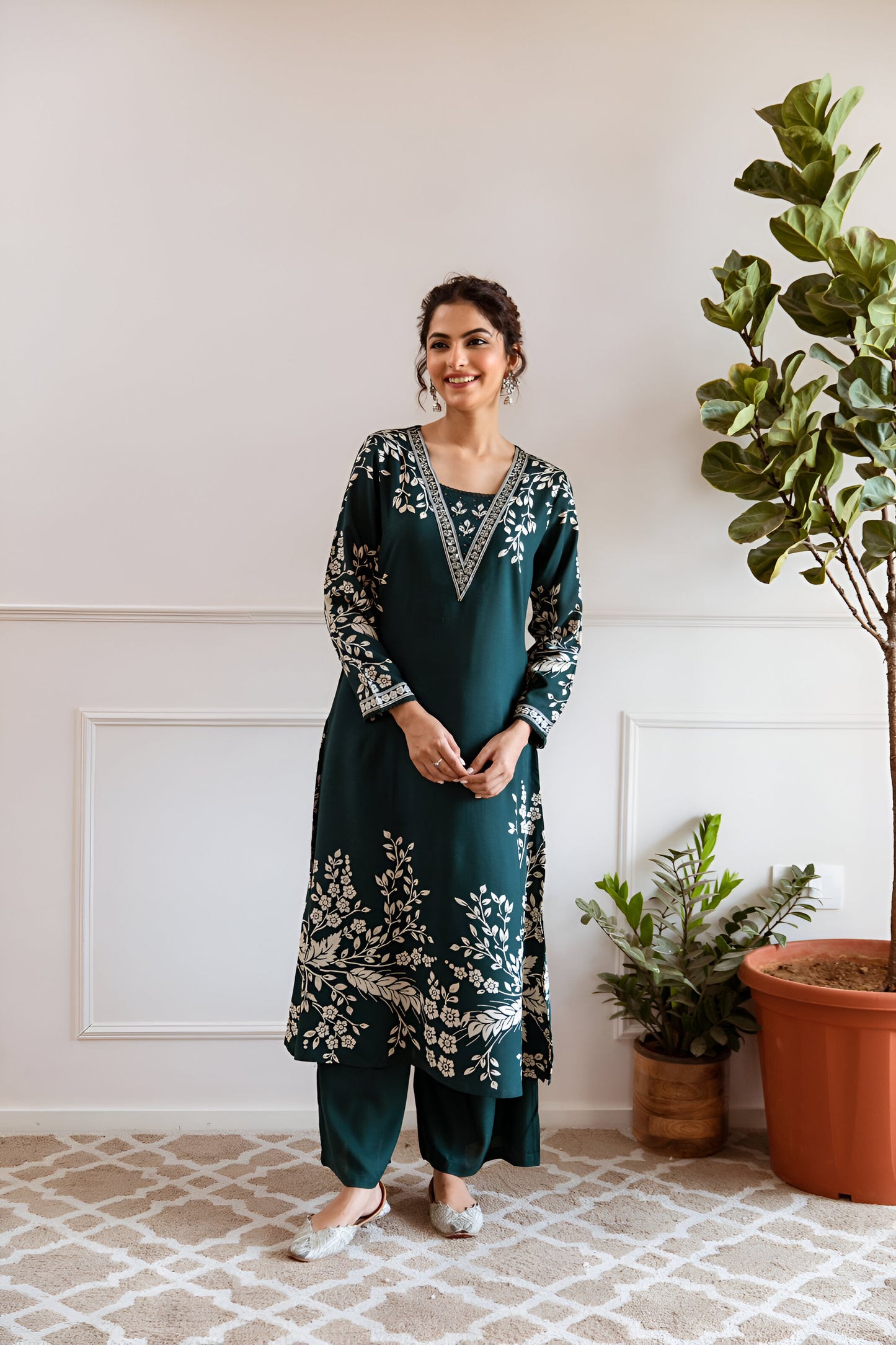 Dark Teal Green A-Line Kurta Set