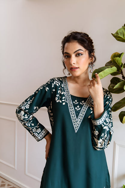 Dark Teal Green A-Line Kurta Set