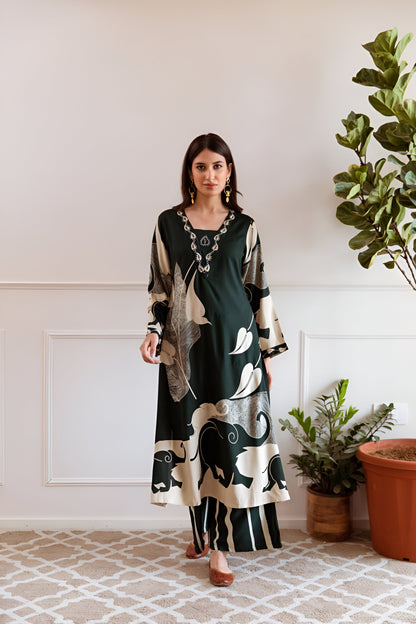 Bottle Green A-Line Kurta Set